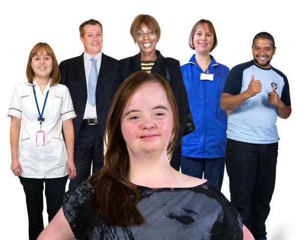 some healthcare workers support a girl with Learning disabilities