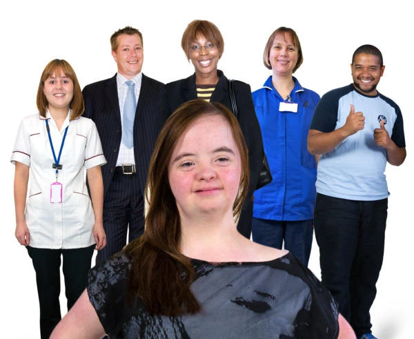 some healthcare workers support a girl with Learning disabilities