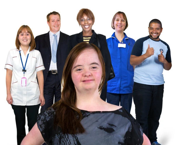 some healthcare workers support a girl with Learning disabilities