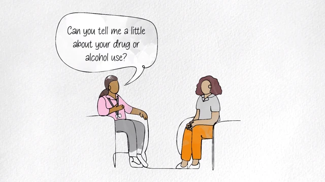 A professional offers support in a safe comfortable place to talk about drug or alcohol use.