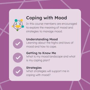 A purple poster card with the title "coping with mood"