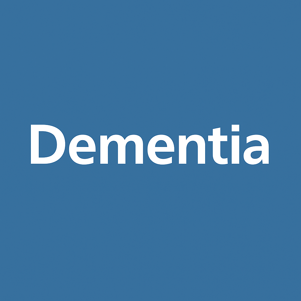 blue background with the word dementia written in white text