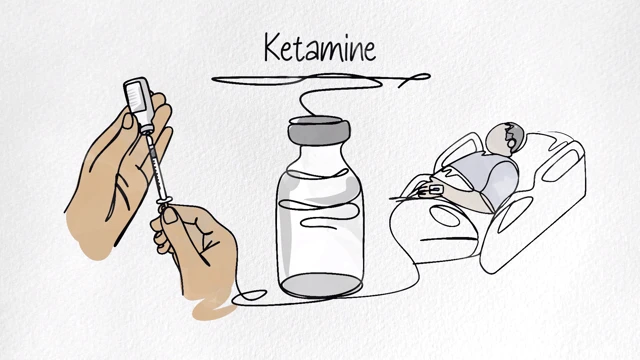 A professional hands are shown preparing to administer medicine to a patient in a hospital bed.