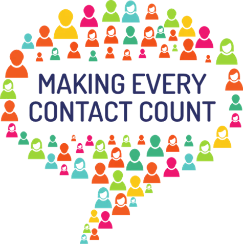 colourful speech bubble made of people icons with words making every contact count in the centre