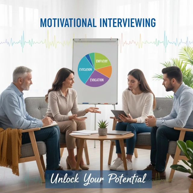 4 colleagues around a table discussing motivational interviewing