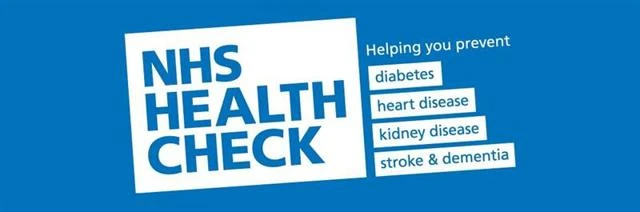 NHS Health Checks with white logo on a blue background