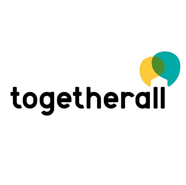 The black togetherall logo with a yellow and teal speech bubble above