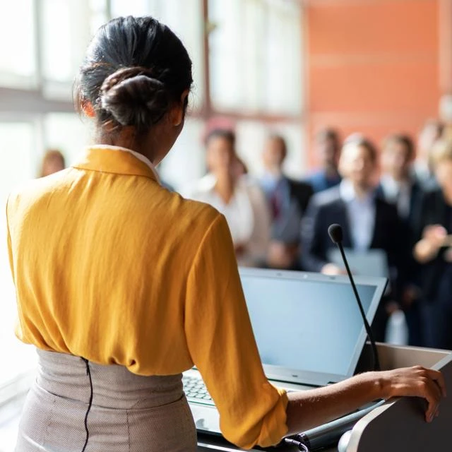 woman giving presentation