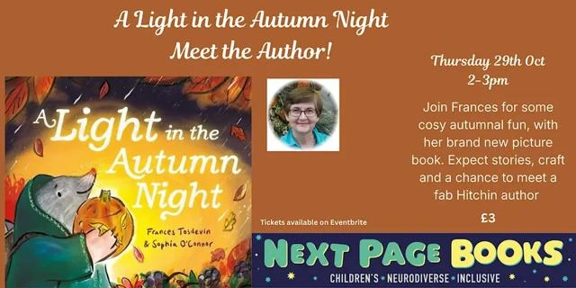 Flyer for 'A Light in the Autumn Night' event at Next Page Books