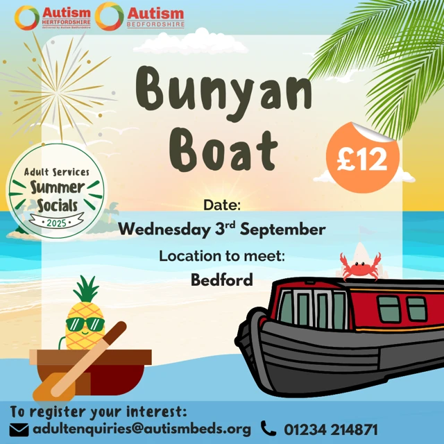 narrow boat on water with sunny beach scene and palm tree