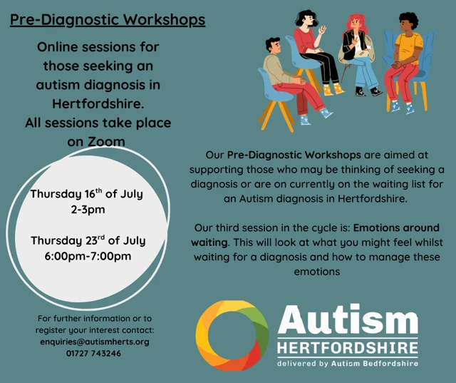 Flyer for Autism Hertfordshire Pre-Diagnostic Workshops