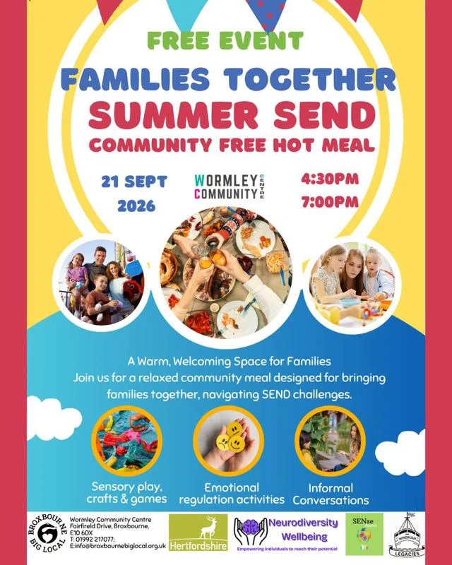 Event flyer for Broxbourne Big Local for their upcoming Families Together Summer SEND event