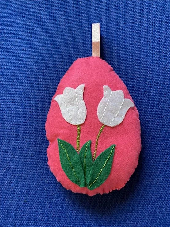 pink pin cushion with felt tulips