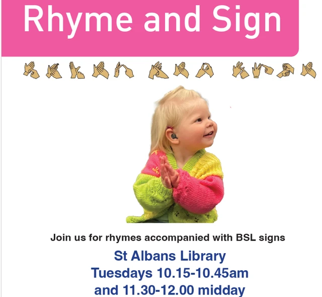 flyer for the rhyme and sign sessions at st albans library