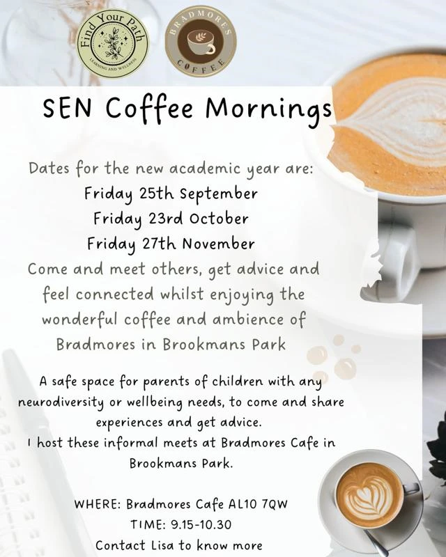 Event flyer for SEN Coffee Mornings including event details.