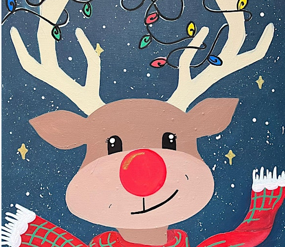 painting of a reindeer with Christmas lights