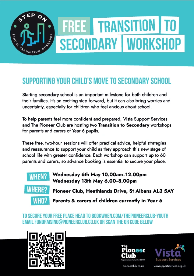 flyer for the transition to secondary workshops