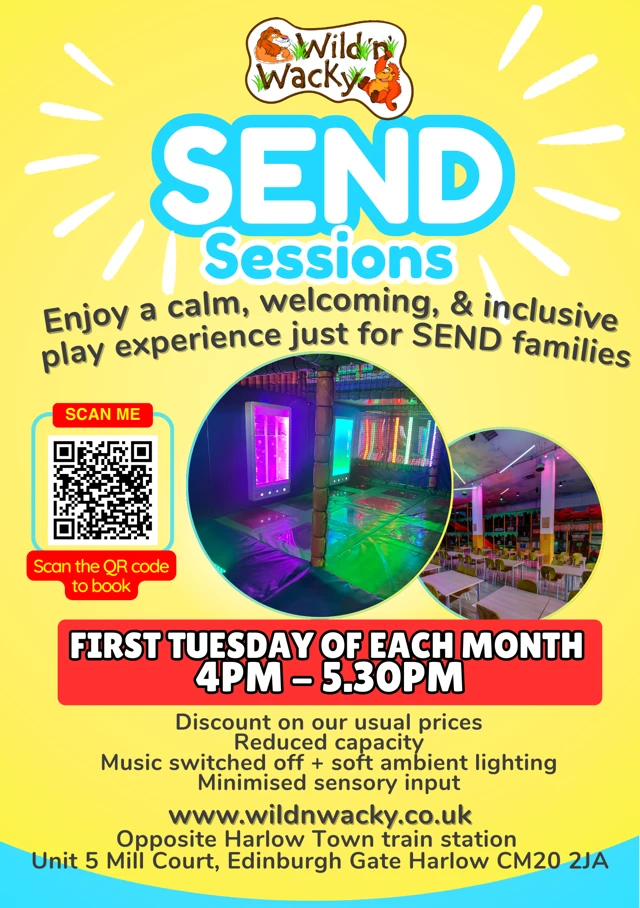 Promotional poster for SEND sessions at Wild n Wacky in Harlow